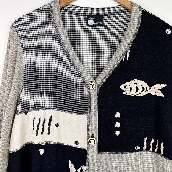 Vintage 90's Gingham Fish Print Cardigan - Picture 4 of 11
